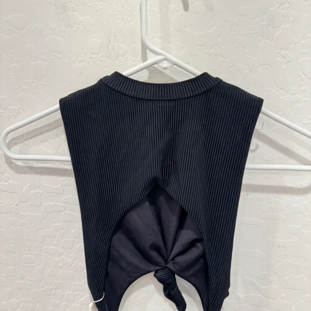 Frankie’s Bikinis Blake One Piece Swimsuit Womens XS Black Ribbed Knit Cutouts